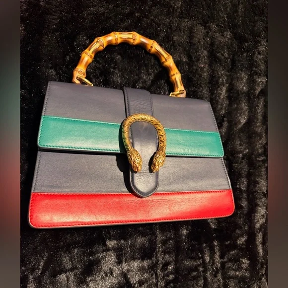 Gucci Navy and Red Shoulder Bag with Bamboo Handle - Picture 7 of 12